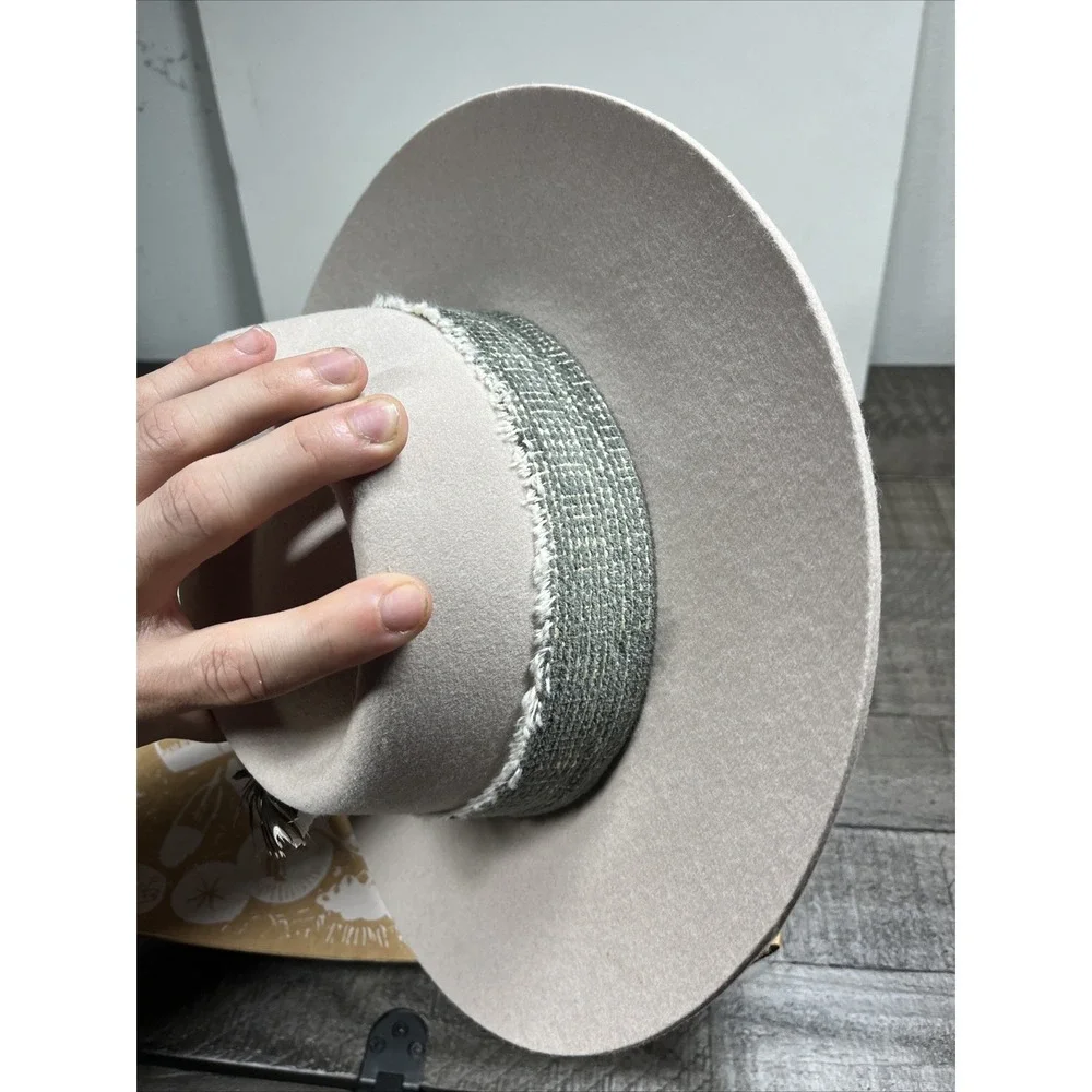 Hampui Hat Wide Brim WOOL Felt RARE sz S Bone Color Handmade Western - Picture 6 of 10